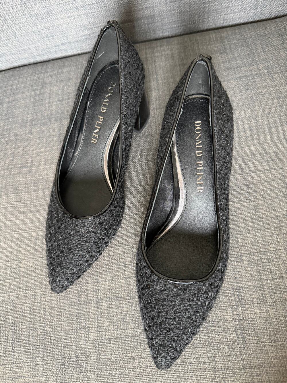New Donald Pliner Suzette Women’s Black Textured Tweed Pointed Toe Pumps 5.5M